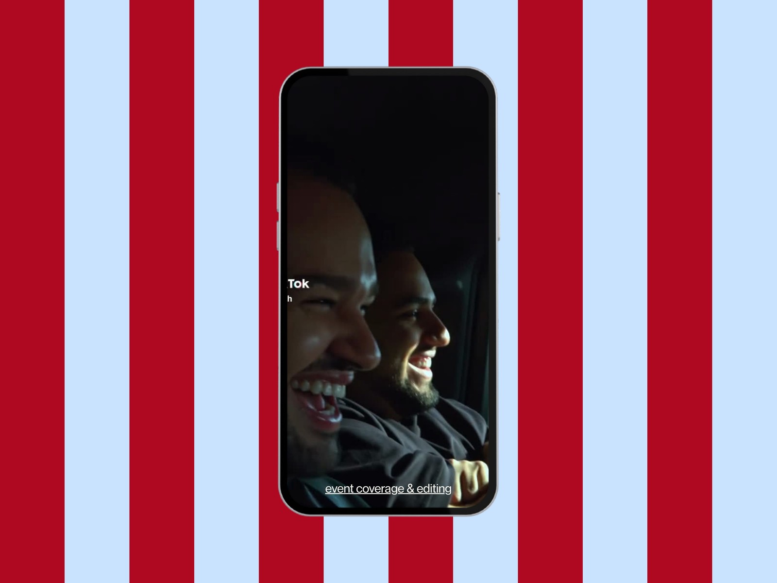 prettythings event coverage and editing shown on a phone against the studio's red and blue stripes