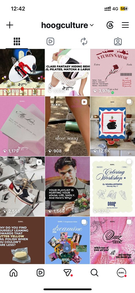 Hoog Culture Instagram grid mapped to its five content pillars