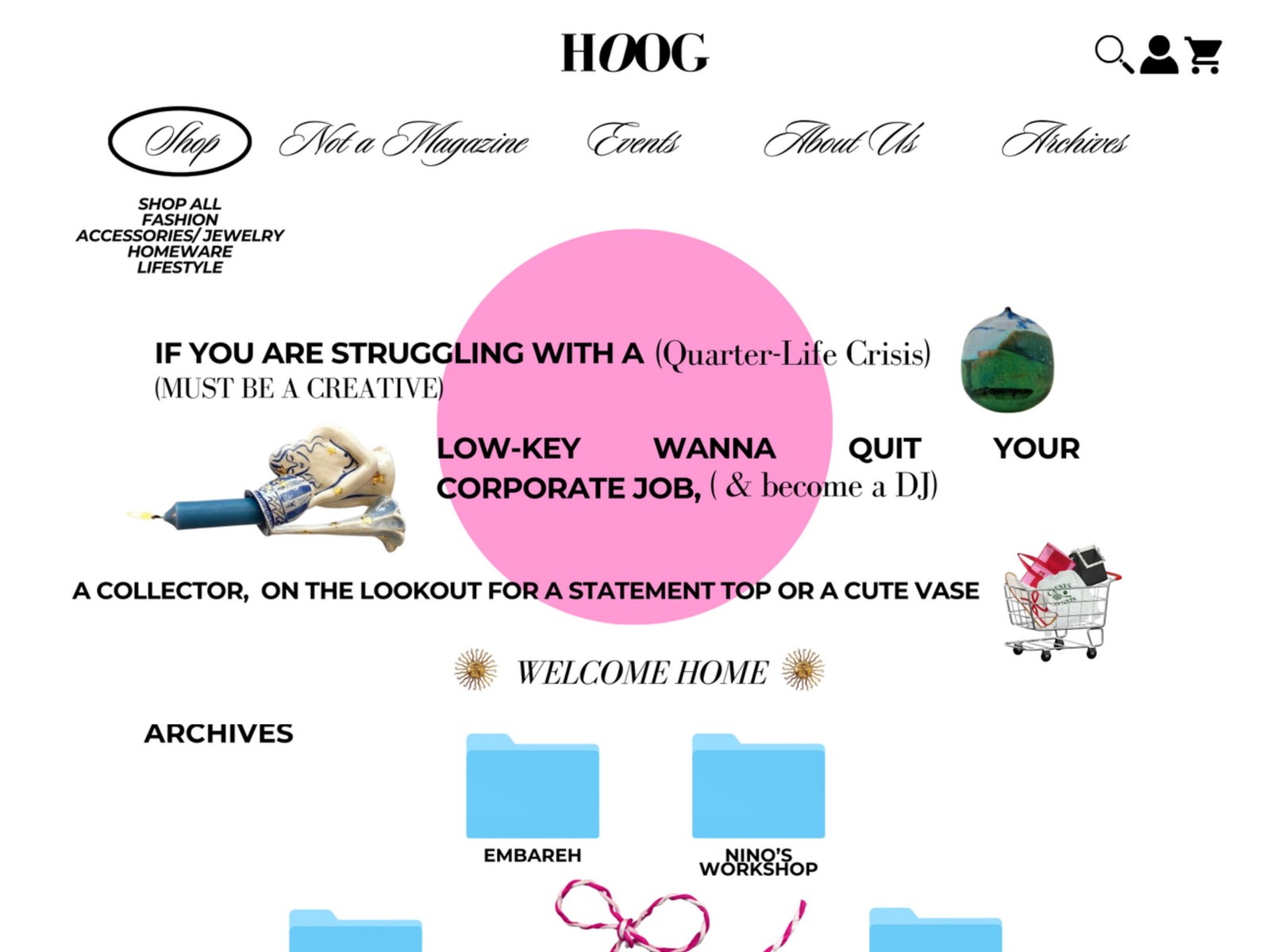 Hoog Culture homepage design with shop, archives and editorial navigation